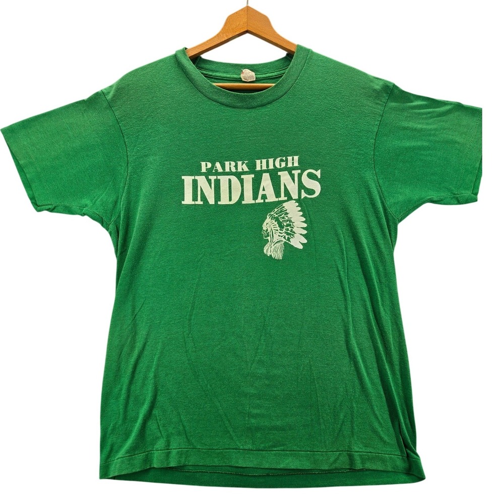 VTG Park High Indians Graphic TShirt Green XL Screen Stars USA Single Stitch